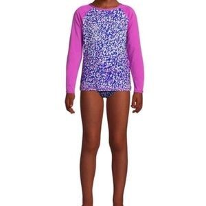 Lands’ End Girls Long Sleeve Rash Guard UPF 50 Purple Floral Size XL (14–16+)